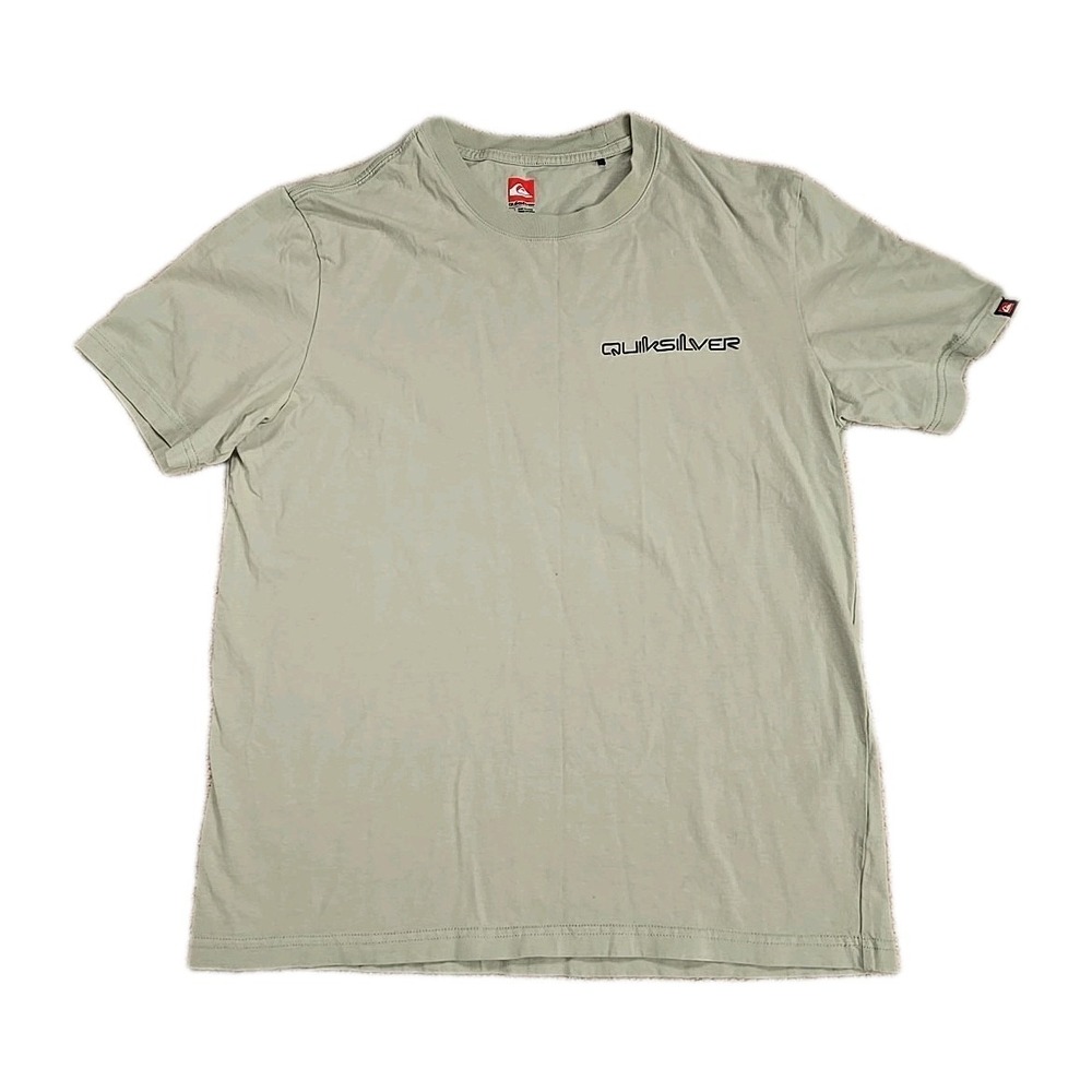 Quiksilver Mens Size Large T-Shirt Kauai Green Gray‎ Logo Print Cotton Crew L